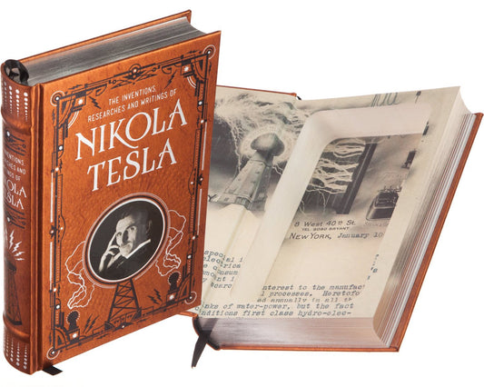 Hollow Book Safe: Nikola Tesla, The Inventions Researches and Writings of (Leather-bound)